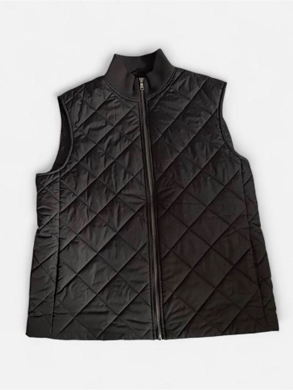 Black Quilted Zip-Front Vest